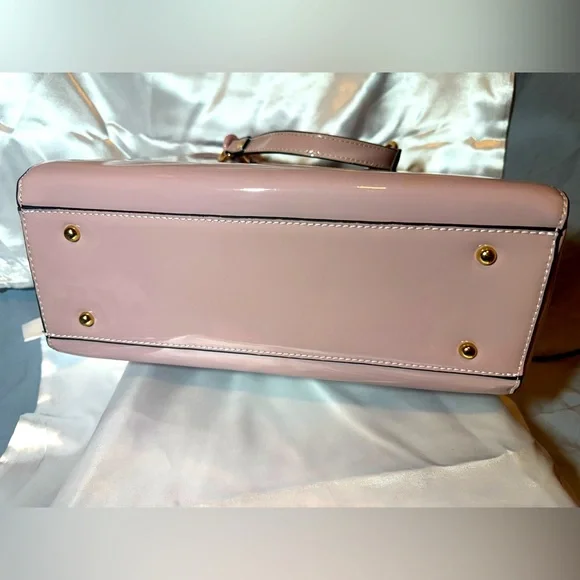 Blush Pink Patent Leather Structured Bag WGold-Tone handles & og Crossbody Strap - Picture 4 of 9